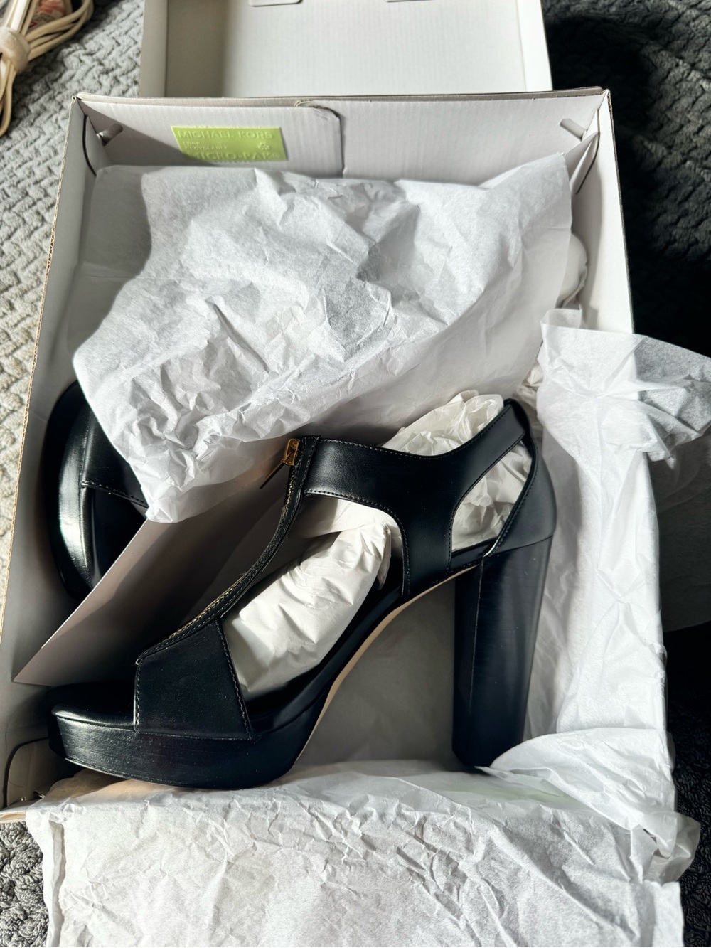 Michael Kors Black Leather Platform Block Heel Sandals - Picture 1 of 2